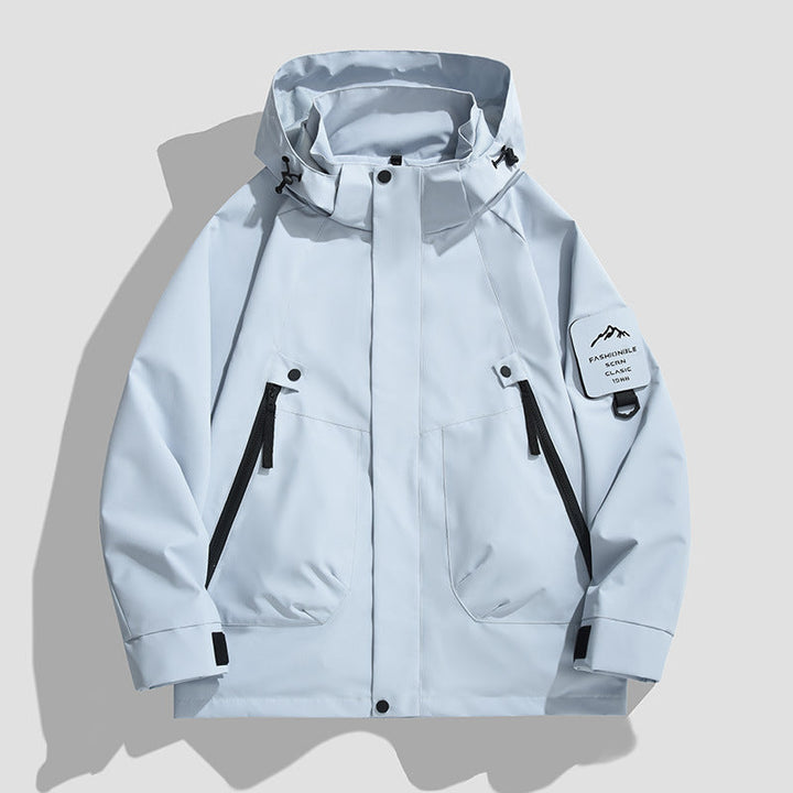 Męski Wodoodporny Utility Kurtka softshell z Kaptur, Diagonal Kieszenie na zamek &amp; Regulowany Rękaw Straps