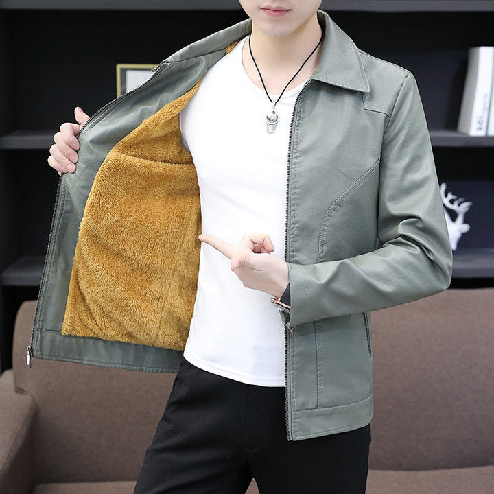 Męski Minimalistic Skóra Effect Zamek Blouson z Ergonomic Seam Lines i Koszula Kołnierz