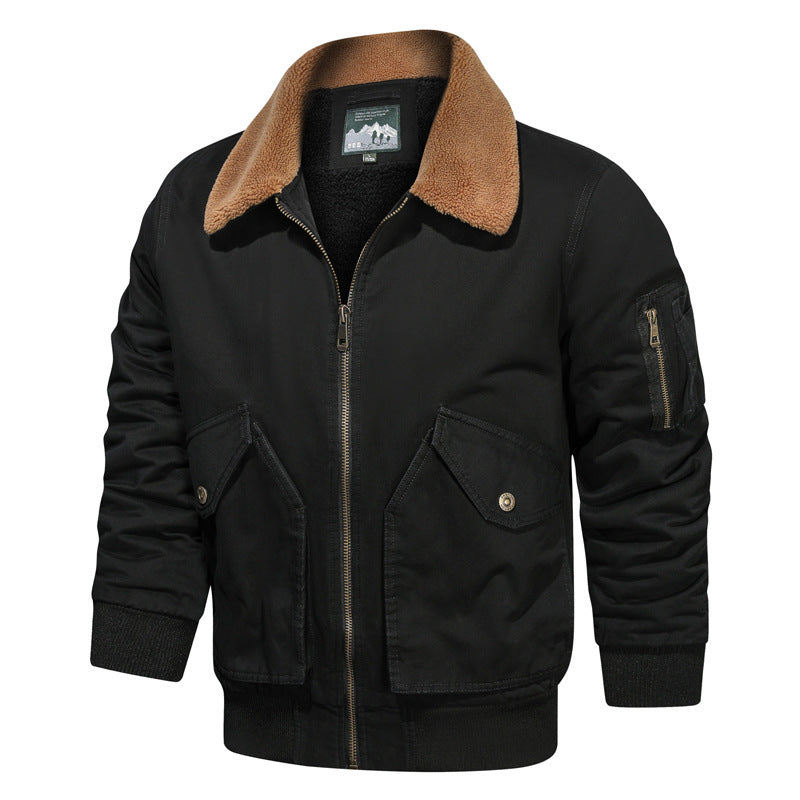 Męski pilot blouson w płótno użytkowy styl z sherpa kołnierz i rękaw kieszeń