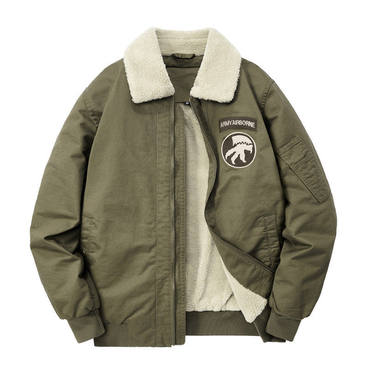 Męski Fleece-Lined Flight Kurtka Blouson z Sherpa Kołnierz i Naszywany Szczegóły