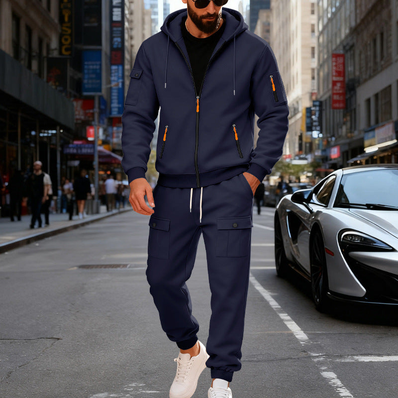 Męska miejski z kapturem tracksuit wykonana z bawełna mieszanka z cargo Kieszenie i funkcjonalny zippers
