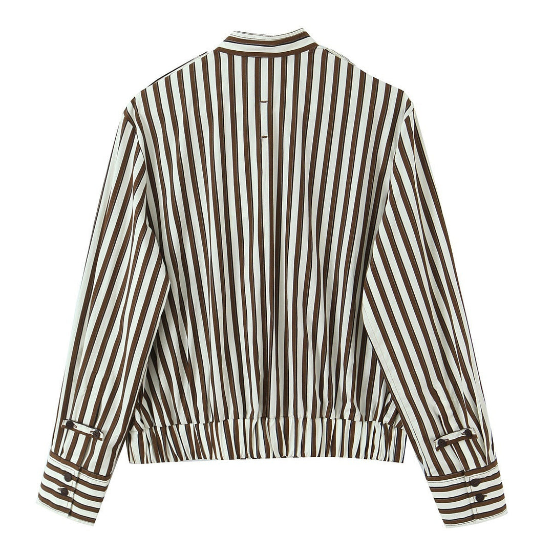 Damska oversize koszulowa kurtka z stójka kołnierzem, Chest Pocket, i Elastic dołem Lumaza