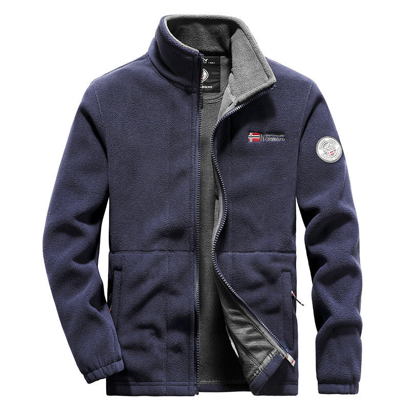 Męski polar outdoorowy kurtka z wysoki kołnierz, full-length zamek i oddychający microfleece podszewka