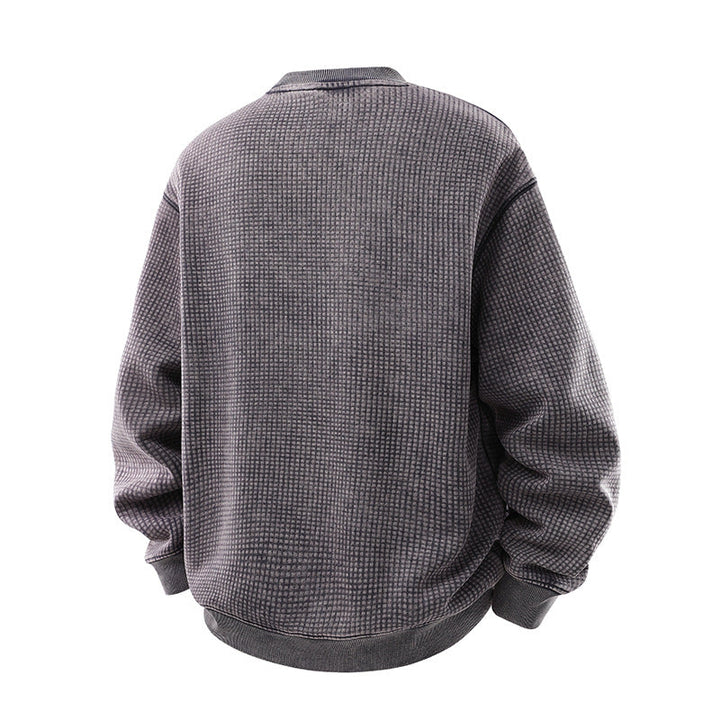 Męska Oversize Waffle Structure Bluza z Okrągły Dekolt i Prążkowane mankiety