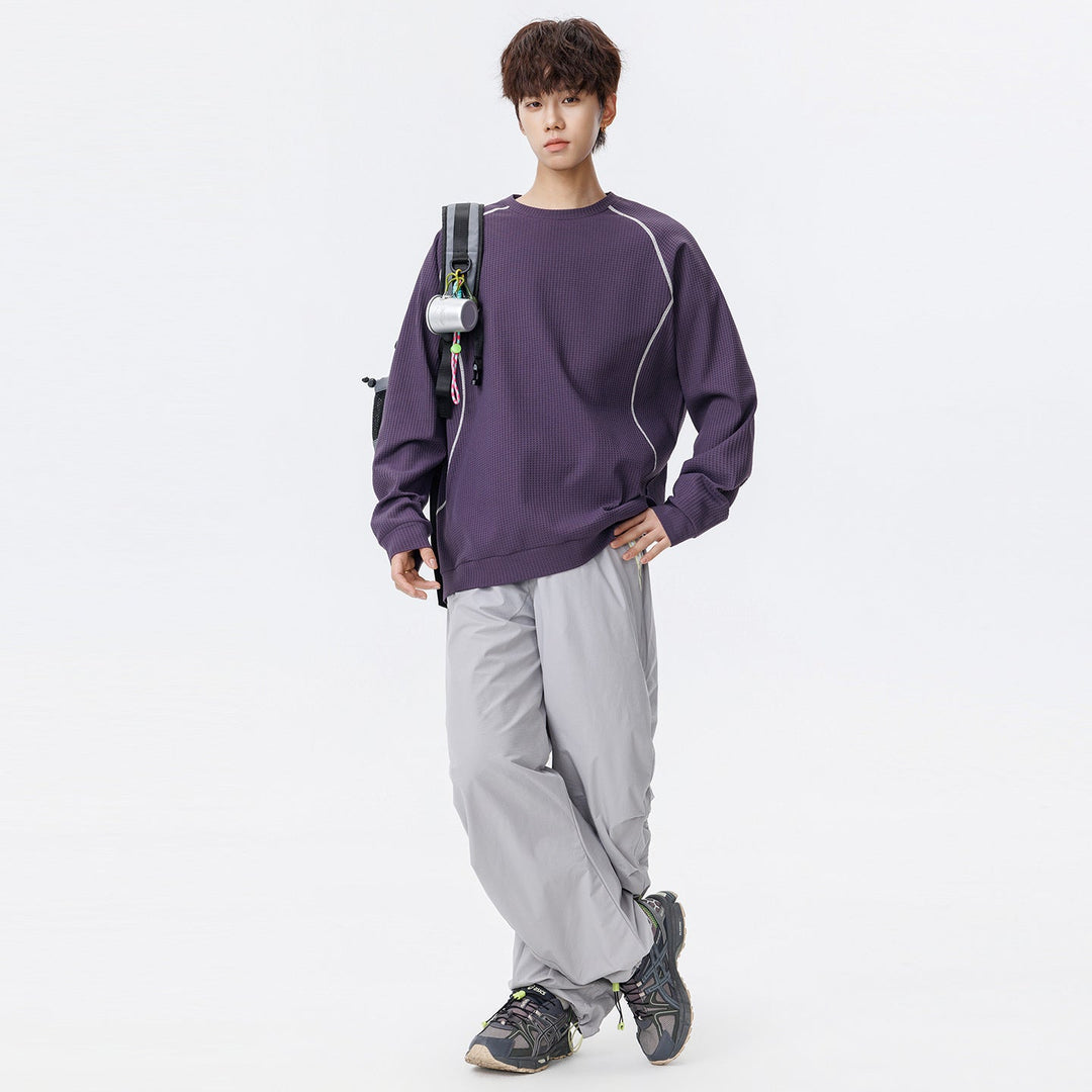 Męska Waffle Structure Oversize Bluza z Raglanowy Rękawy i Luźny krój