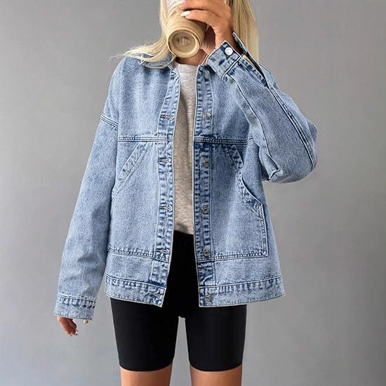 Damska oversize jeansy kurtka z boxy Cut i Distinctive Stitching Details Lumaza