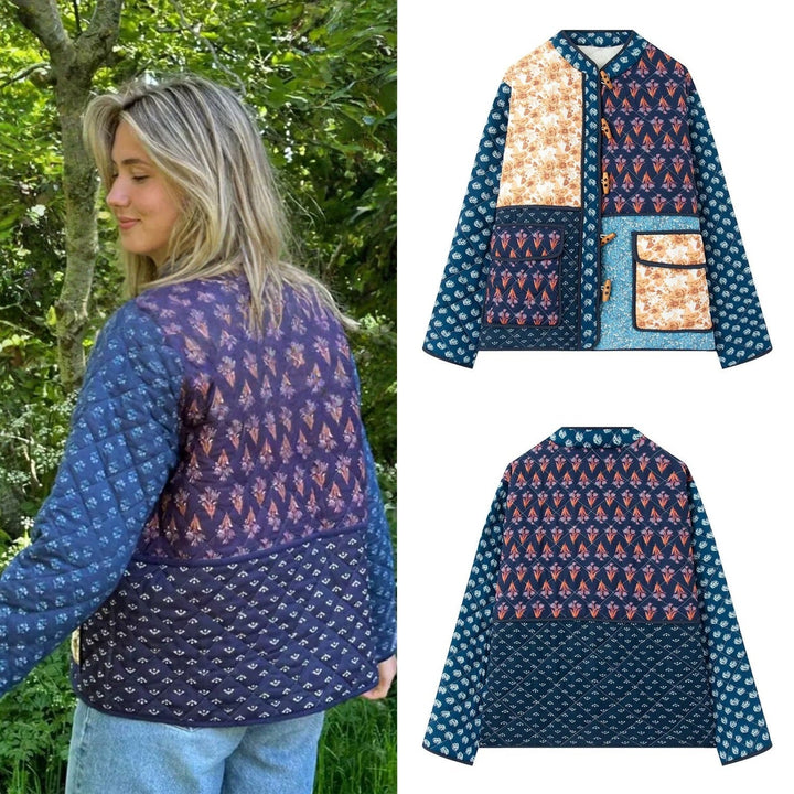 Damskie Ocieplana Patchwork Kurtka pikowana z Toggle Closures i Naszywane kieszenie