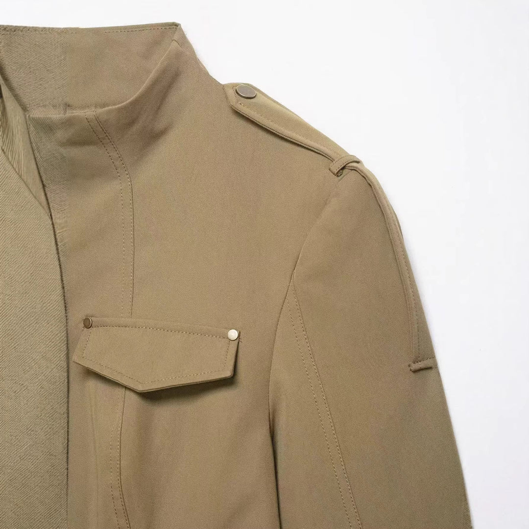 Damska Military Inspired funkcjonalna kurtka z ze stójką i klapką kieszeniami Lumaza