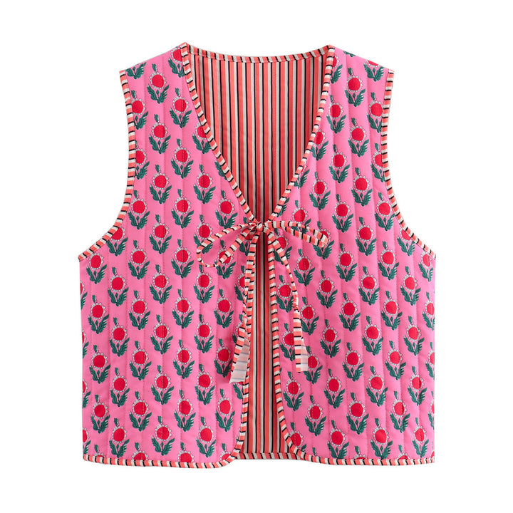 Damska Patchwork kamizelka z Tie Band i V-Neck Lumaza