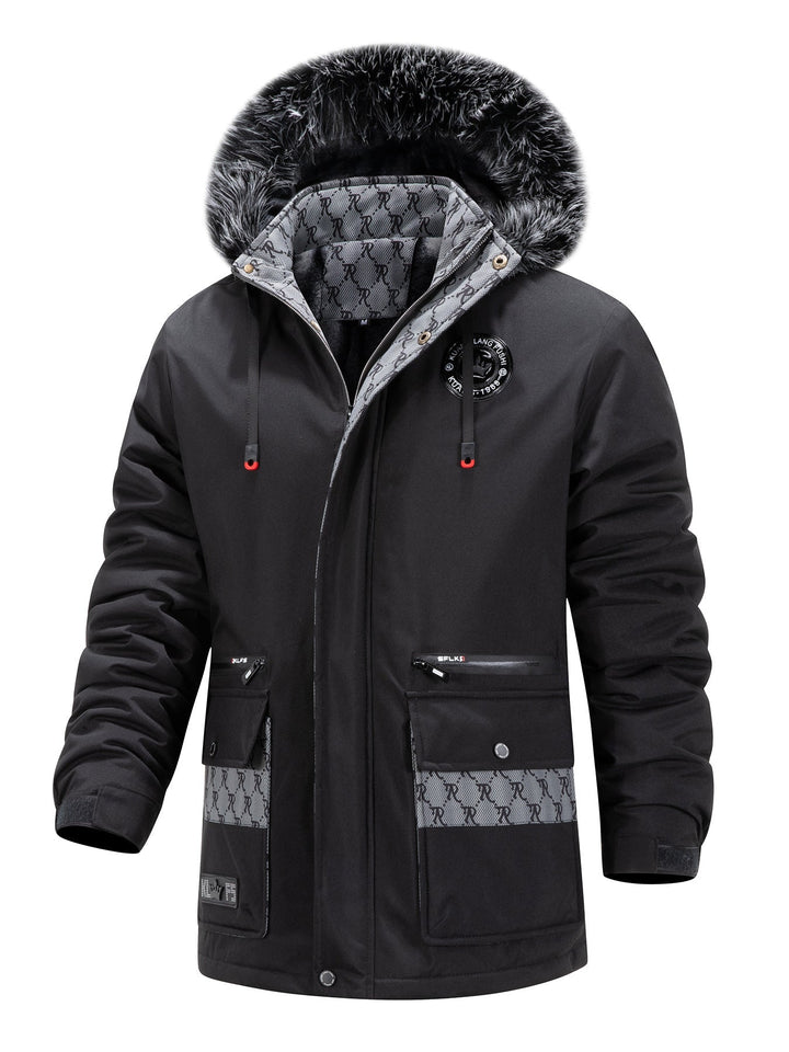Męska długa termiczny parka z kapturem, Logo Lwwg i Multifunctional kieszeniami