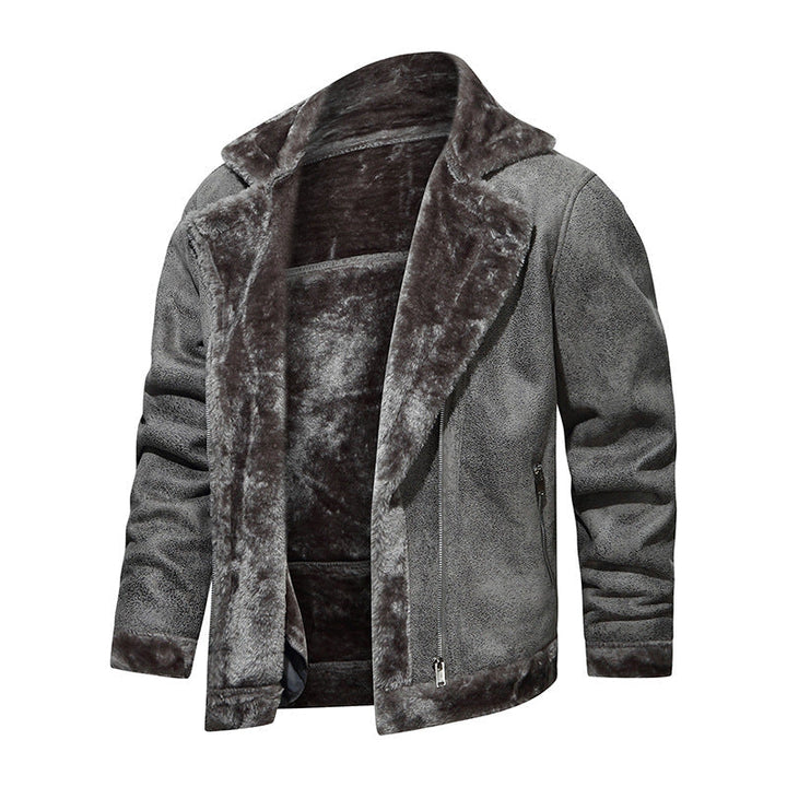 Męska lambskw imitacja biker kurtka z asymmetrical zamkiem i teddy lwwg