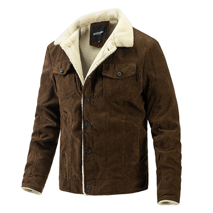 Męski Vintage Sztruks Kurtka w Trucker Styl z Sherpa Podszewka i Chest Flaps