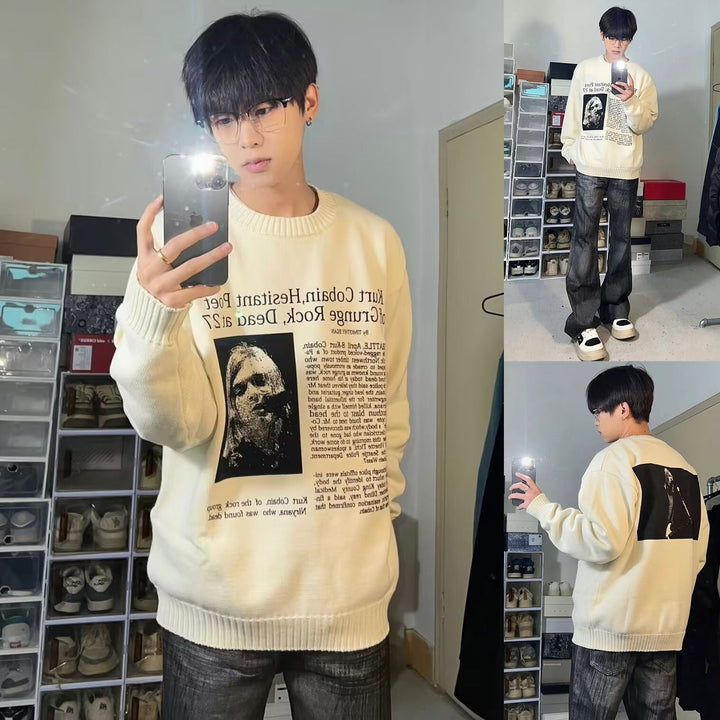 Męska Codzienny Oversize Sweter z Graficzny Print
