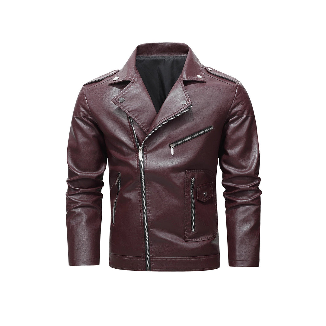 Męski biker kurtka wykonany z syntetyczna skóra z asymmetrical zamek i pikowany ramienny section
