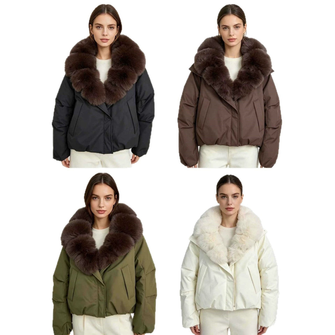 Damska krótka parka z extra voluminous fur kołnierzem i windproof termiczna lining Lumaza