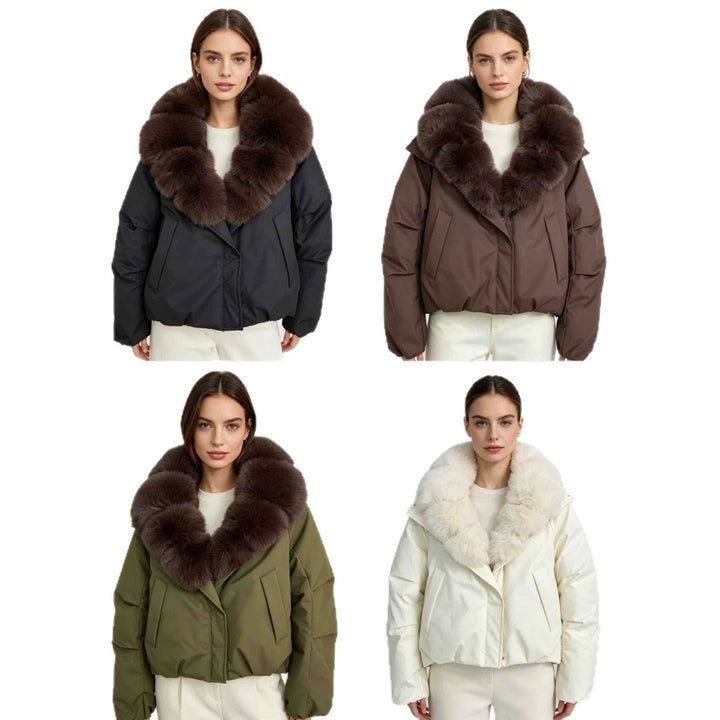 Damska krótka parka z extra voluminous fur kołnierzem i windproof termiczna lining Lumaza