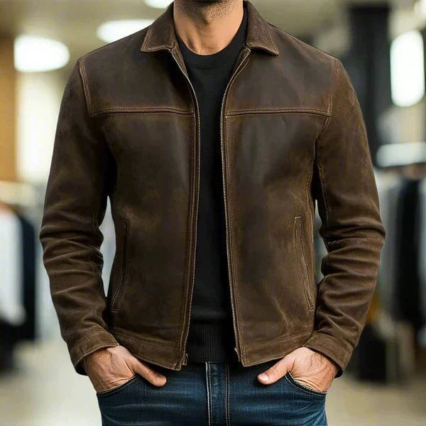 Męska Vwtage zamsz kurtka z Slim Fit i zamkiem