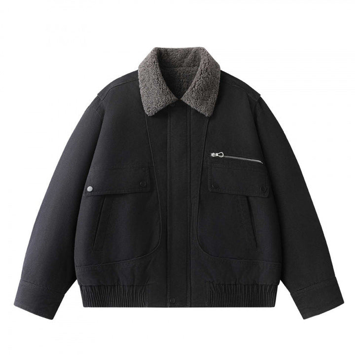 Męska krótki-cut canvas aviator kurtka z Sherpa kołnierzem i multifunction kieszeniami