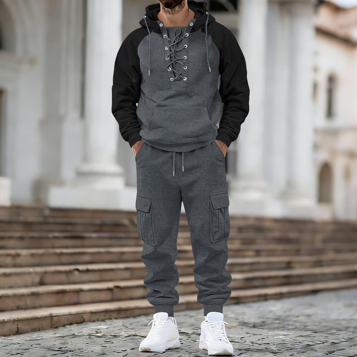 Męska z kapturem bluza z przód laced listwa, raglanowy Rękawy, i kieszeń kangurka