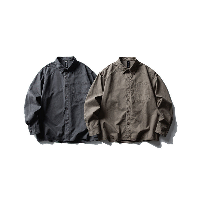 Męska oversize kurtka koszulowa z trwały bawełna twill z naszywka klatka piersiowa kieszenią i straight dół