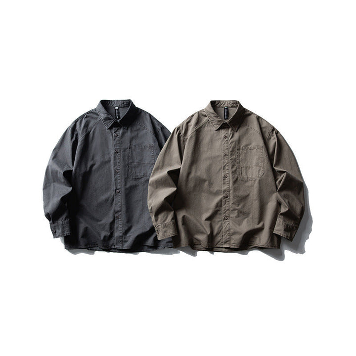 Męska oversize kurtka koszulowa z trwały bawełna twill z naszywka klatka piersiowa kieszenią i straight dół