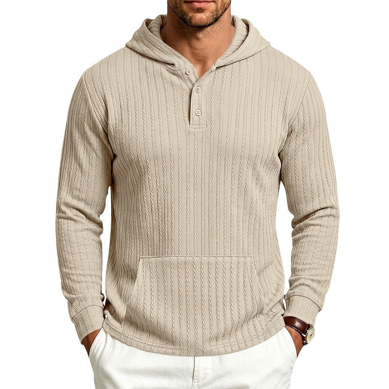 Męska Strukturalny Bluza z kapturem z Henley Kołnierz i Kieszeń kangurka