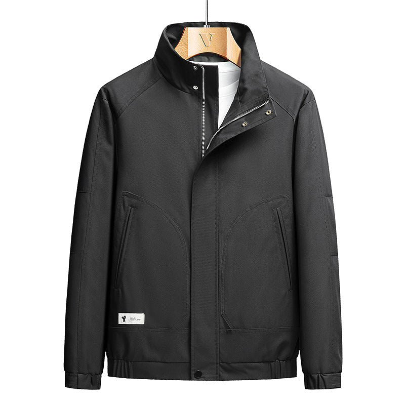 Męski lekki softshell przejściowa kurtka w użytkowy minimal styl z high-standing kołnierz i ukryty zamek