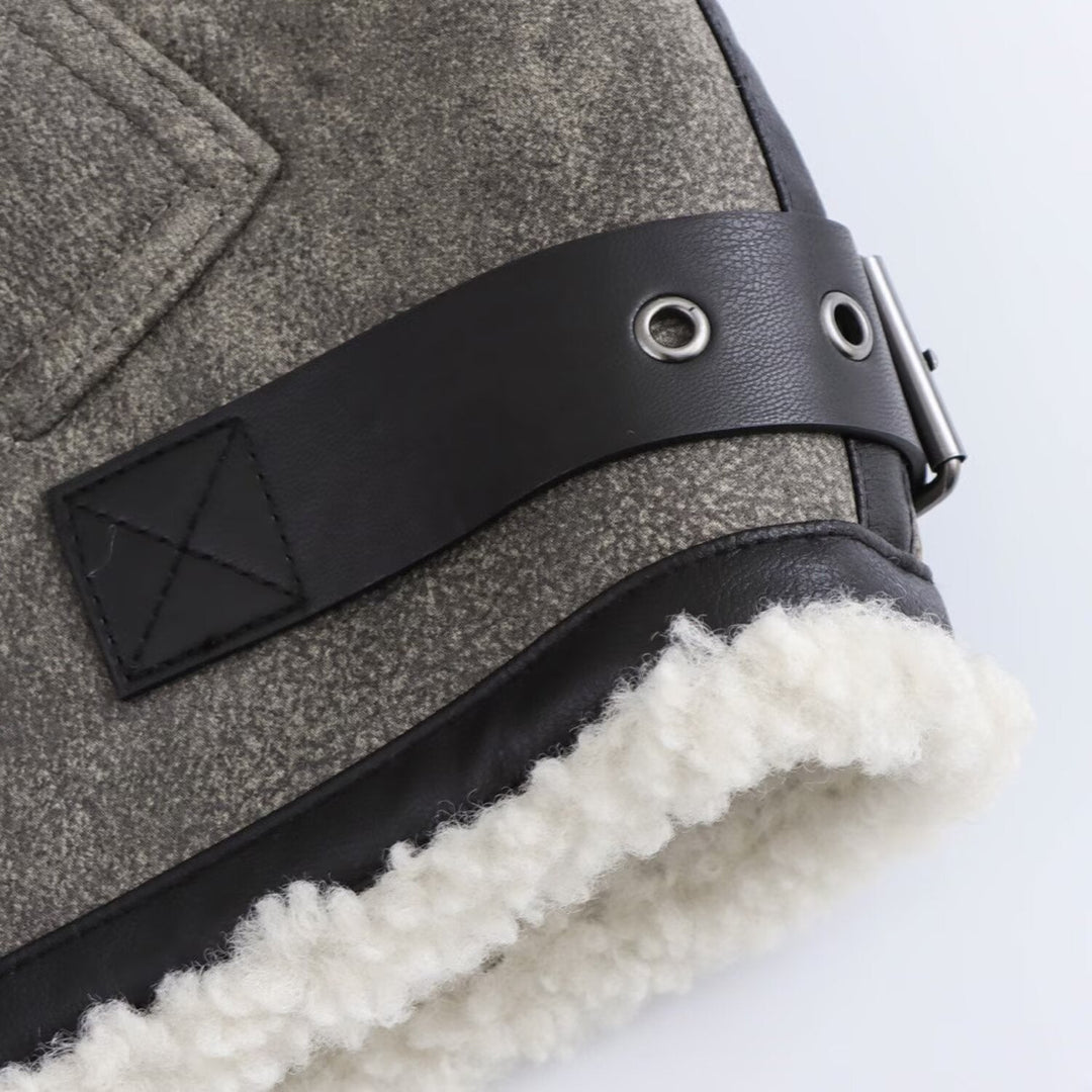 Damska oversize Flight kurtka z Teddy Lining, imitacja skóry Accents i Buckles Lumaza
