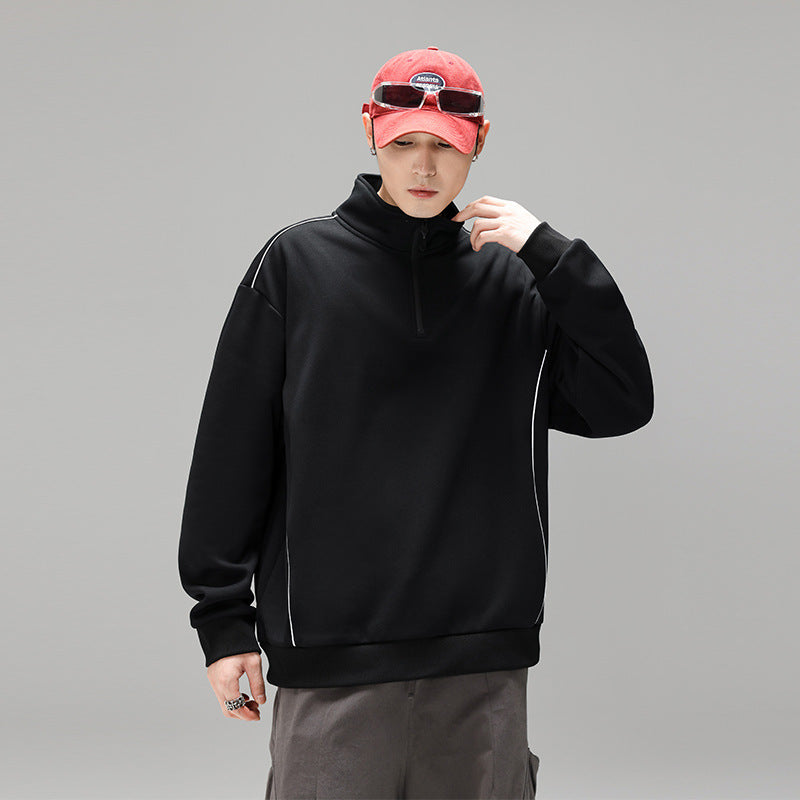 Herren Halfzip-Bluza mit Stehkragen, reflektierenden Kedernähten und geripptem Saum