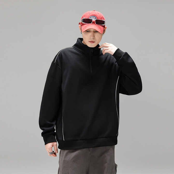 Herren Halfzip-Bluza mit Stehkragen, reflektierenden Kedernähten und geripptem Saum