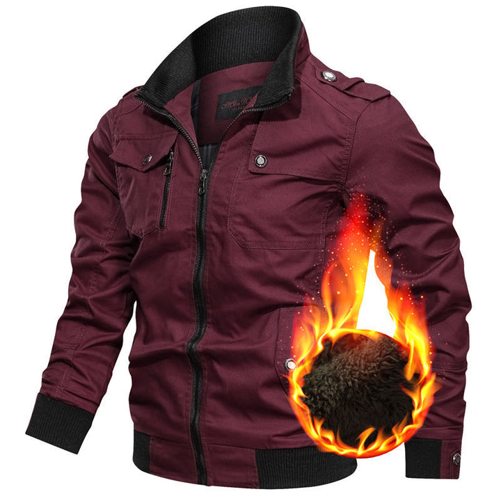 Męski Płótno Kurtka field z High-Closing Kołnierz i Polar teddy Podszewka