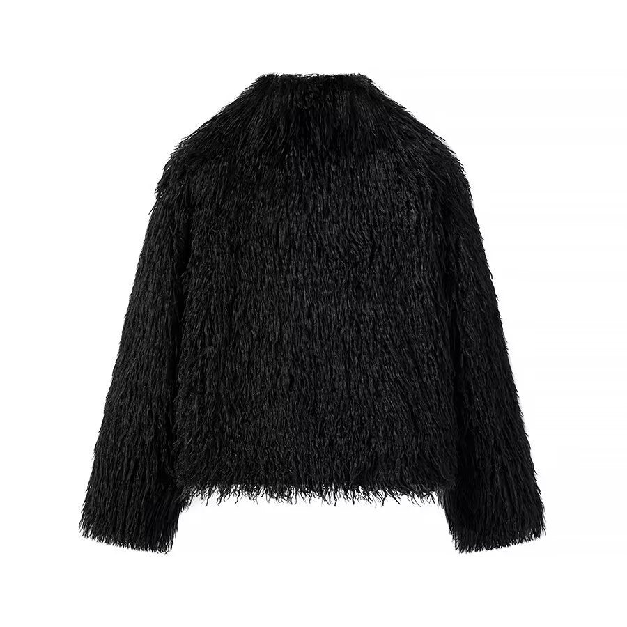 Damska krótka Plush Faux Fur kurtka z Voluminous Texture Lumaza