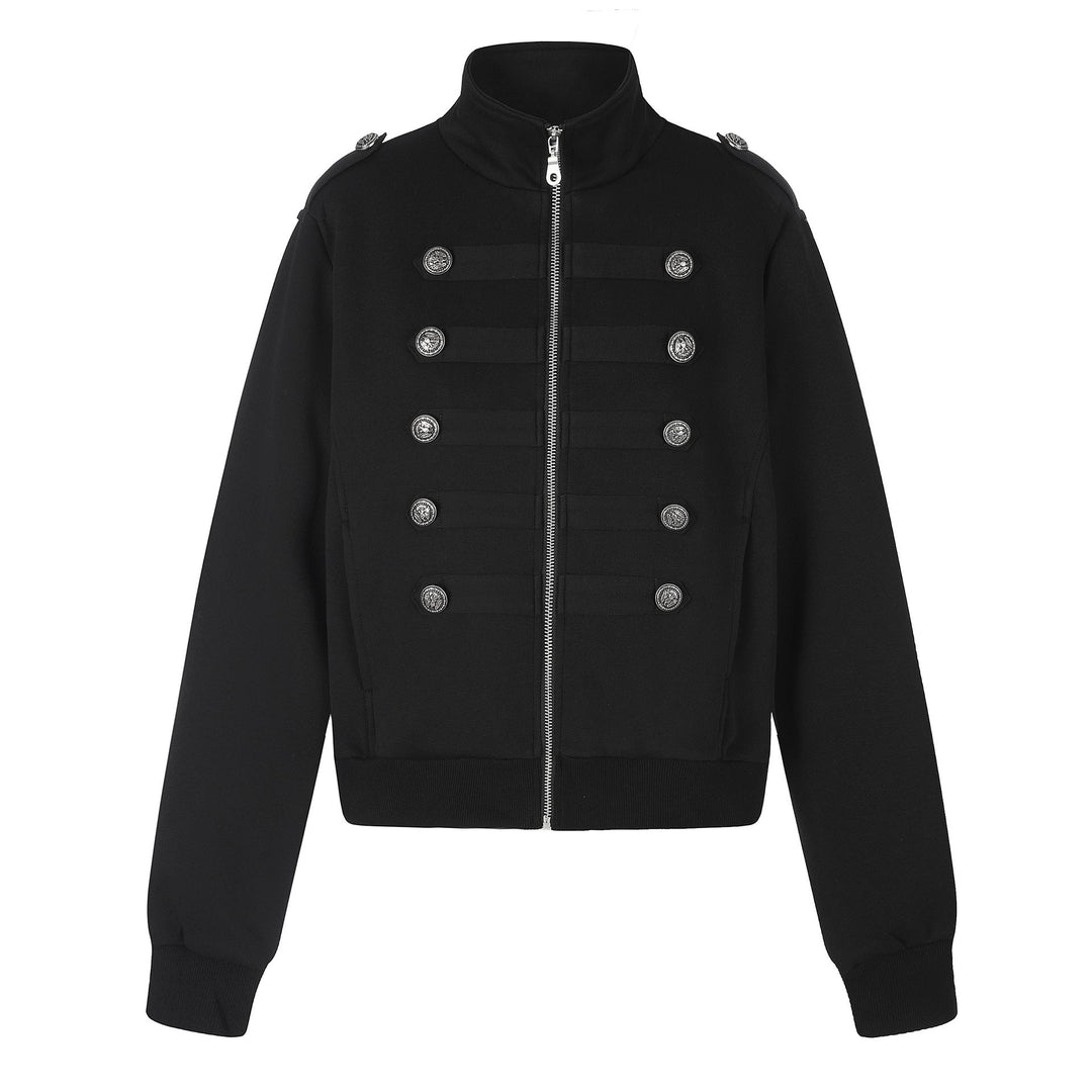 Damska Krótka Sweat Kurtka w Militarny Styl z Stójka