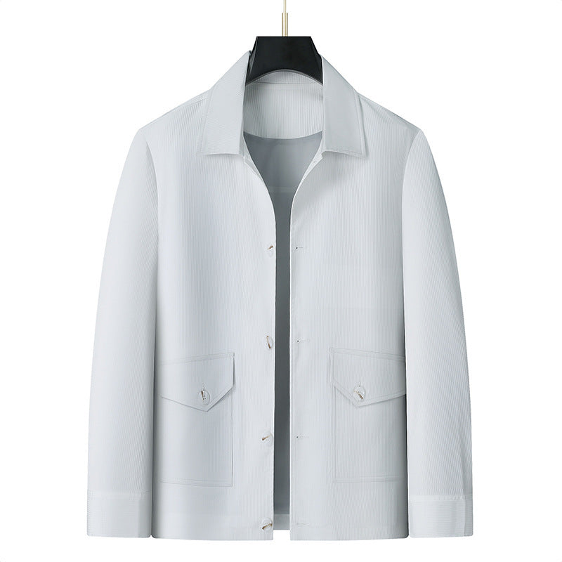 Męski przejściowy kurtka w minimalist styl roboczy z kieszenie z klapami