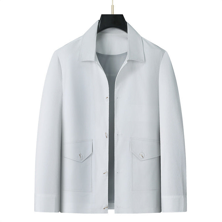 Męski przejściowy kurtka w minimalist styl roboczy z kieszenie z klapami