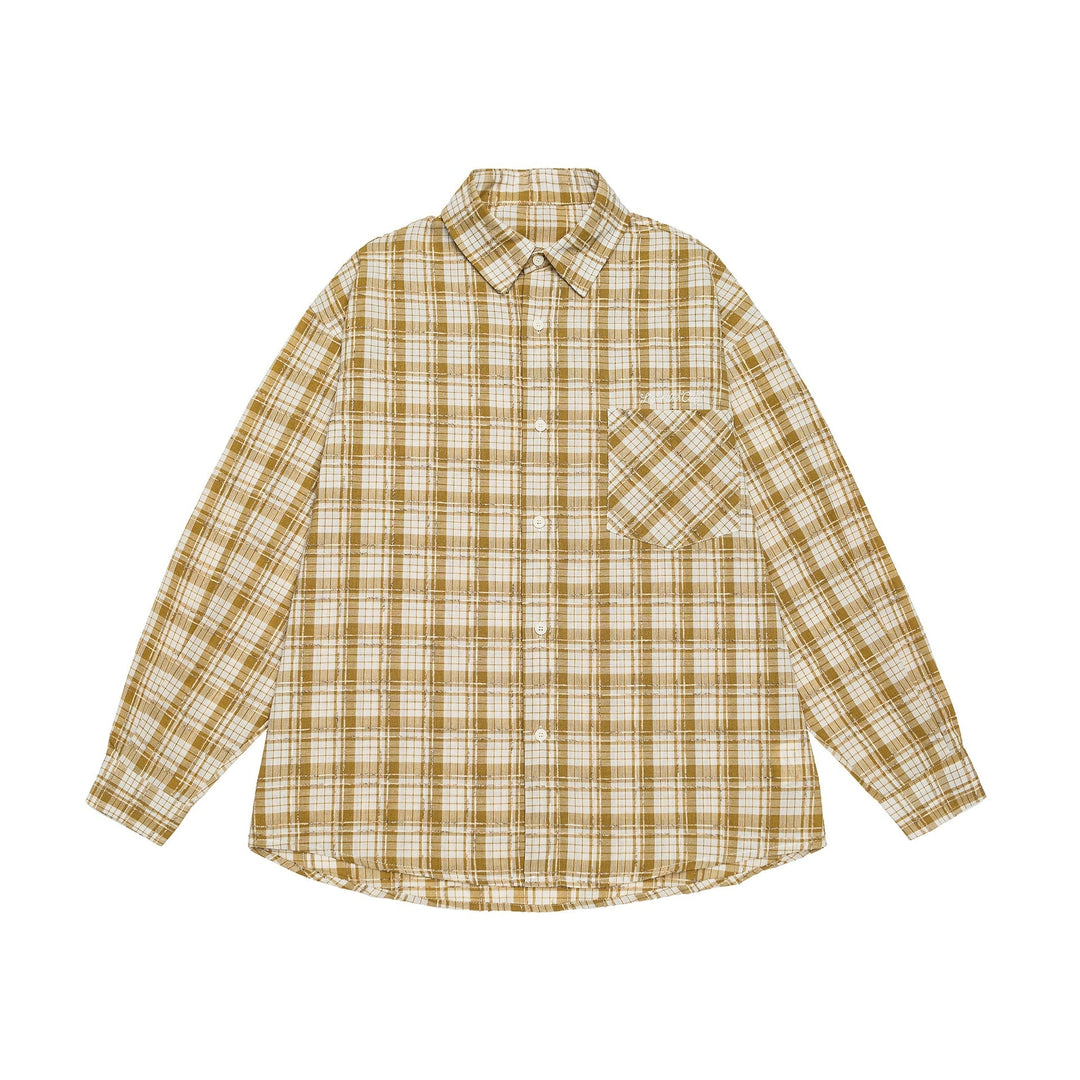 Unisex Oversize Kurtka koszulowa w checkered bawełna wygląd z zaokrąglony Dół i breast kieszeń
