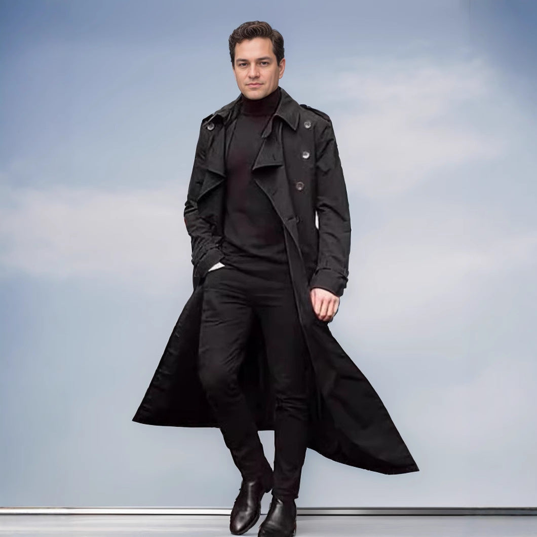 Męski Wodoodporny Długi Trench Płaszcz z Double Guzik Placket, Ramienny Pagony, i Regulowany Waist Belt