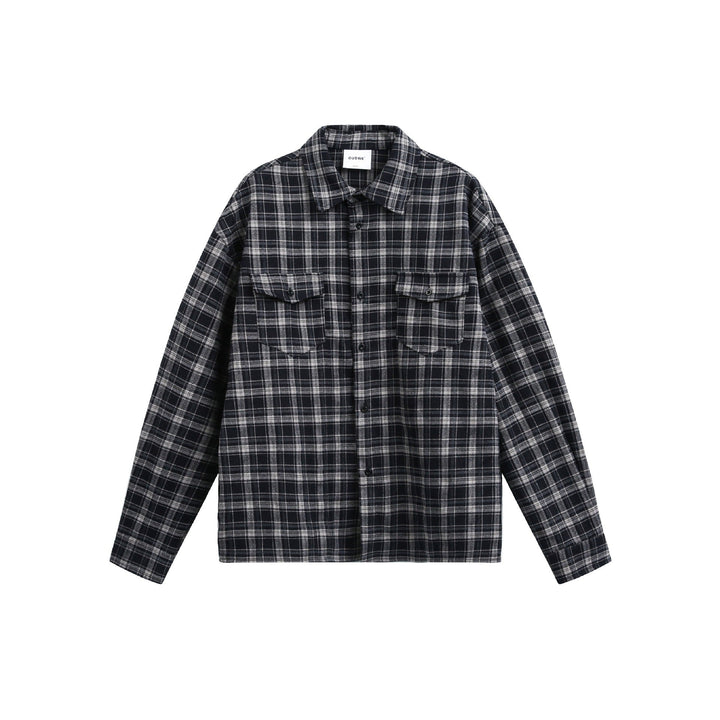 Męska Checkered Flannel kurtka koszulowa z Sewn-On kieszeniami na piersi