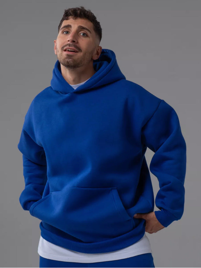 Męska heavy polar boxy bluza z kapturem z deep shoulder drop reinforced kaptur i kieszeń kangurka