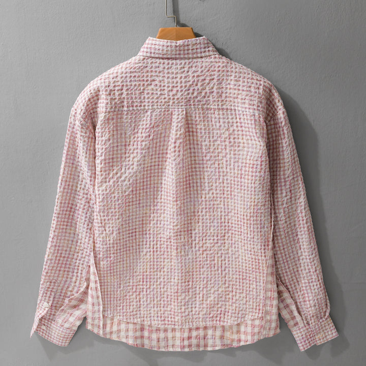 Damska Relaxed-krój Crinkle koszulowa kurtka z fine Gingham weaving structure i subtle chest embroidery Lumaza