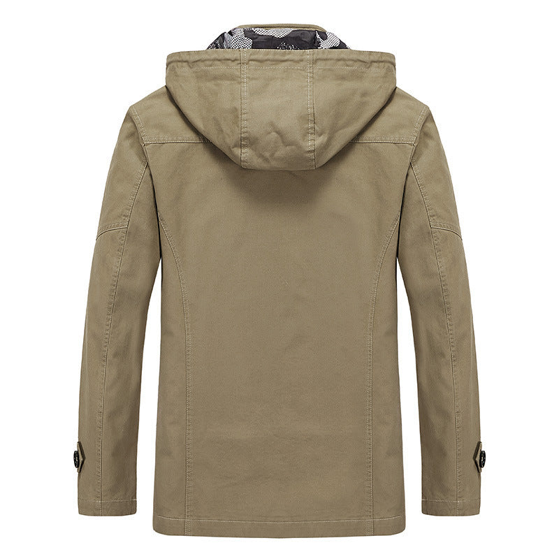 Męska canvas z kapturem parka z camouflage Podszewka, utility Kieszenie, i ukryty zamek listwa