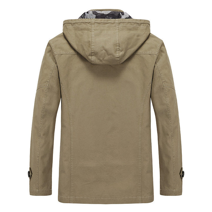Męski lekki płótno field parka z camouflage podszewka, ukryty zamek i multipurpose kieszenie