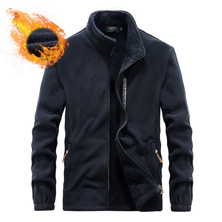 Męski termiczny kurtka polarowa z double-layered sherpa wewnętrzny podszewka i standing kołnierz