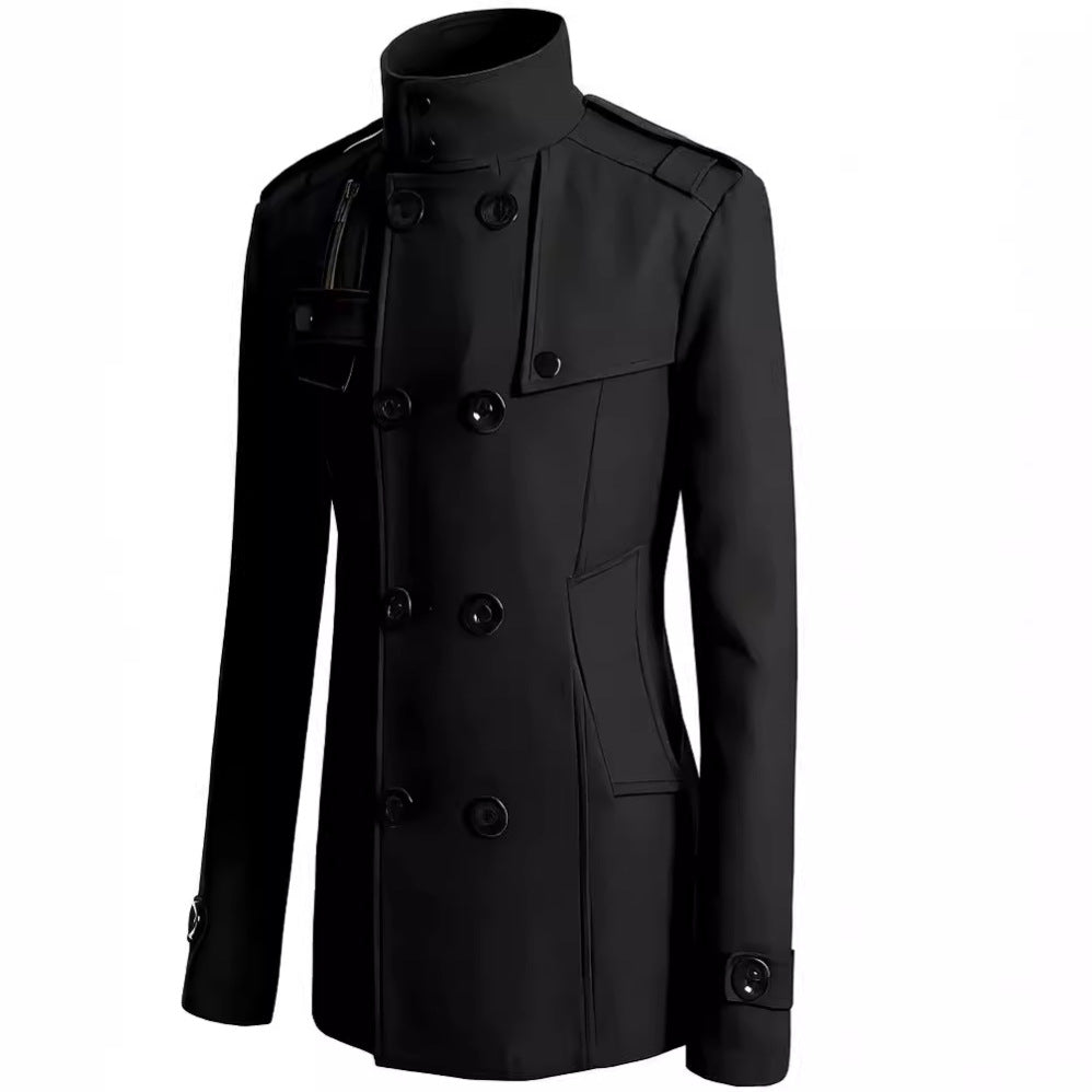 Męski krótki płaszcz w navy-inspired double-breasted z tailored krój