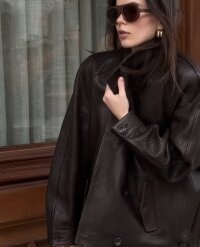 Damska oversize skórzany wygląd płaszcz z Textured Surface i Wide Lapels Lumaza