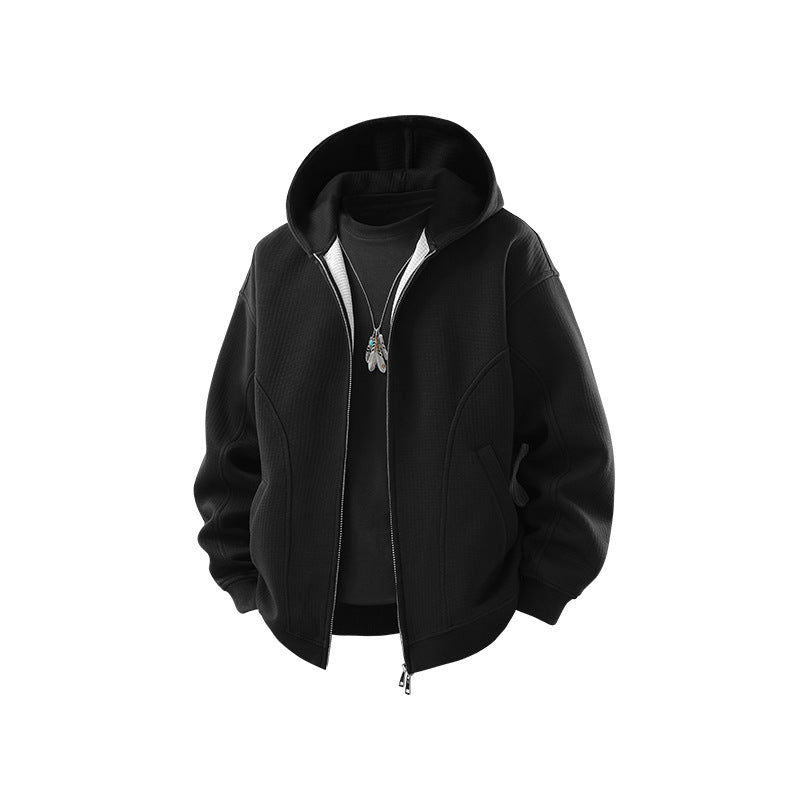 Herren Kapuzensweatjacke mit durchgehendem Reißverschluss, geripptem Saum und versteckten Seitentaschen