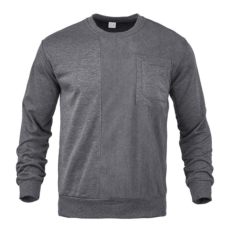 Męska strukturalny okrągły dekolt bluza z klatka piersiowa kieszeń i asymmetrical rib panel