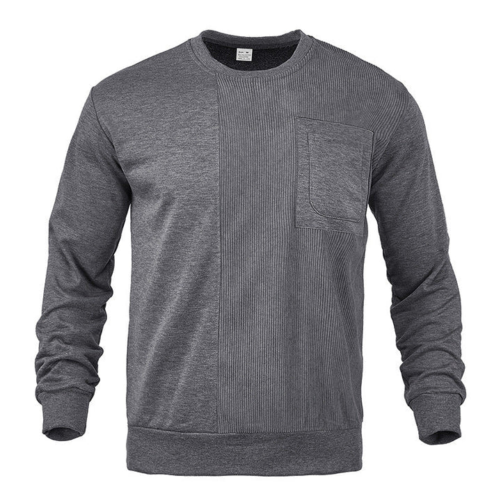 Męska strukturalny okrągły dekolt bluza z klatka piersiowa kieszeń i asymmetrical rib panel