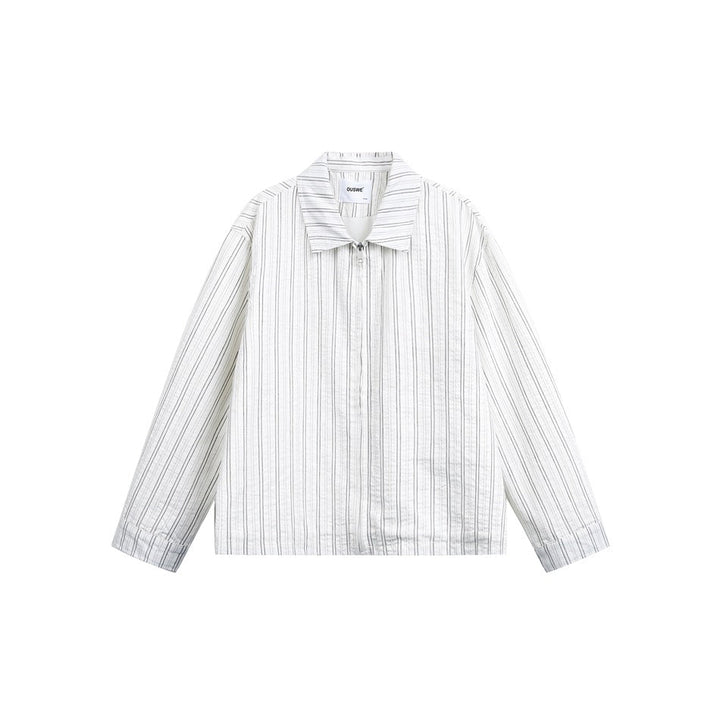 Unisex Lekka Striped Overshirt Kurtka z Kołnierz koszulowy i Ukryty Zamek