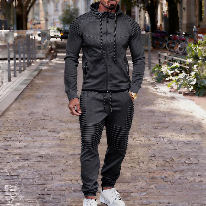 Męska sportowa bluza z kapturem sweat set z prążkowany biker panels